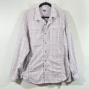 REI Men Blue & White Vented Long Sleeve Performance Button Up Shirt Size XL